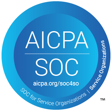 Blue circular logo for AICPA SOC with text: AICPA SOC at the center, followed by aicpa.org/soc4so. Outer ring states SOC for Service Organizations | Service Organizations.