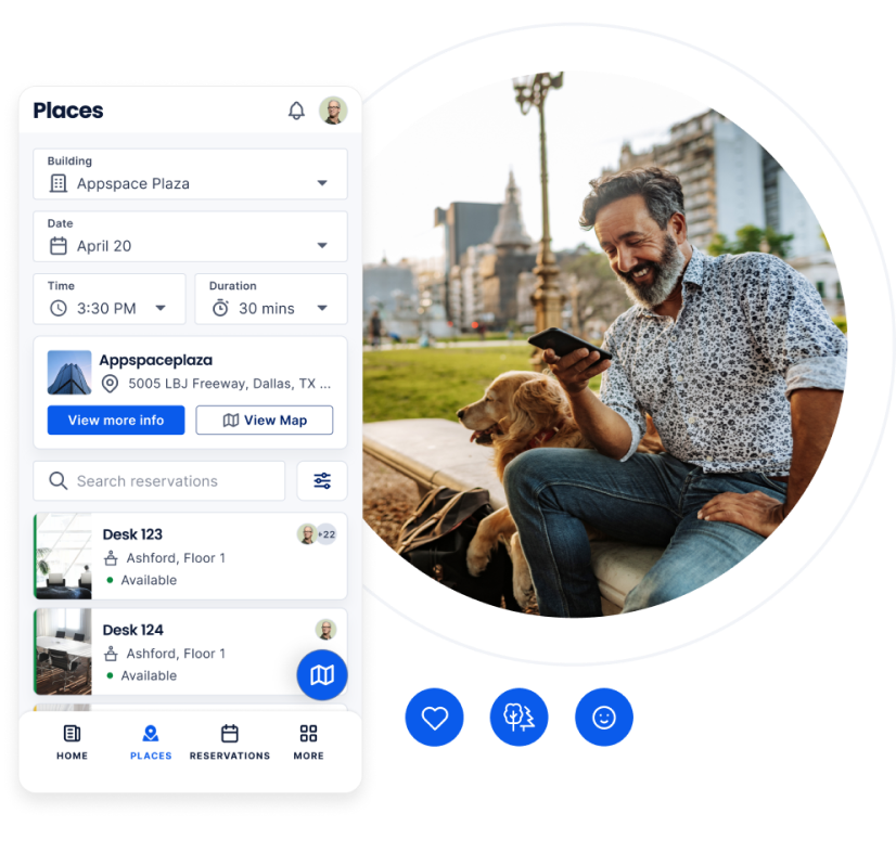 Man using meeting room booking software on his phone.