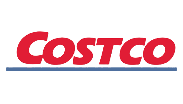 The image shows the Costco logo with Costco written in bold red letters above a blue horizontal line on a white background.