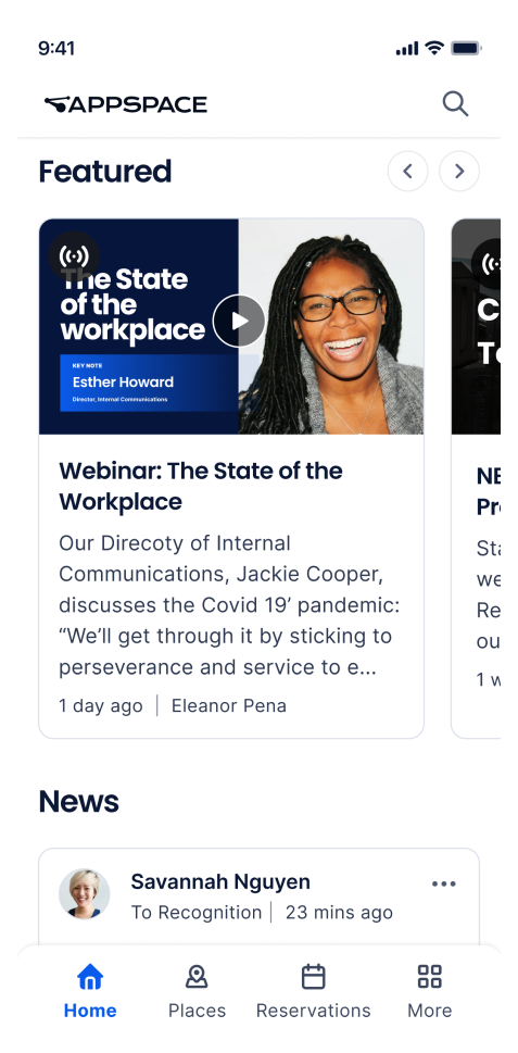 Workplace announcement screenshot.