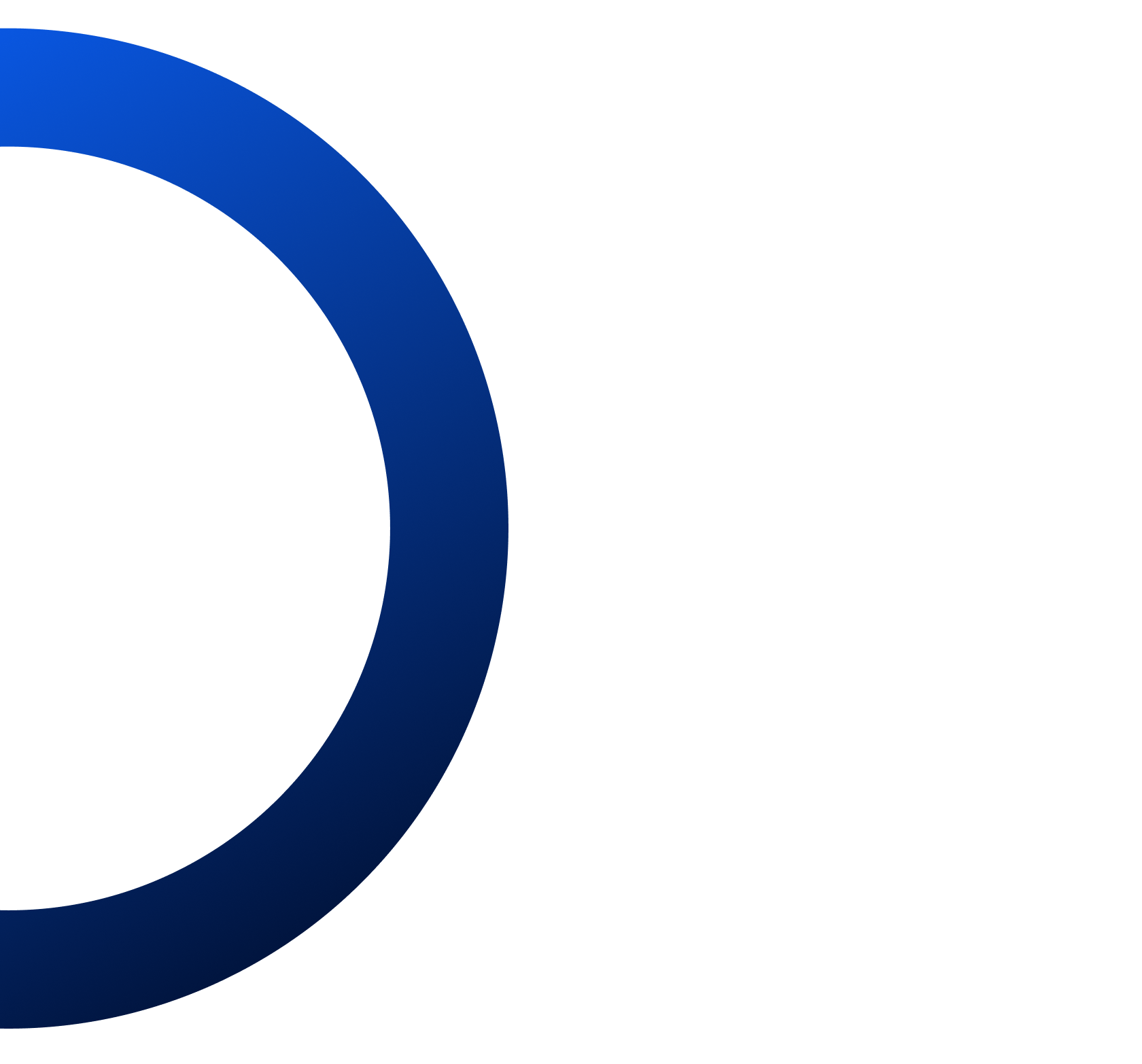 A blue circle with a gradient, transitioning from vivid blue to dark blue, set against a black background. The circle is incomplete, with a smooth, open segment on the right side.
