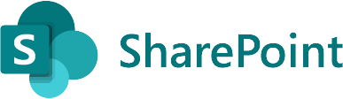 SharePoint logo featuring a stylized S within overlapping teal and turquoise circles, with the word SharePoint in teal text to the right.