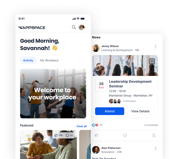 Employee Mobile App screen with company news