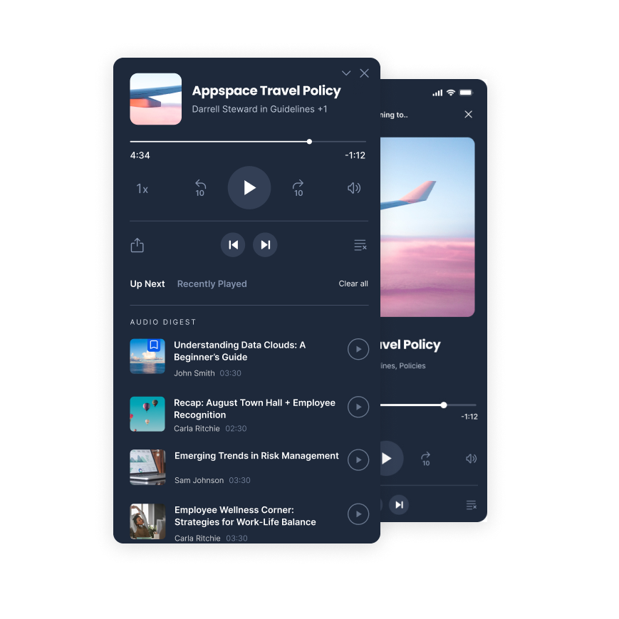 Graphic showcasing narrated content features in Appspace Intelligence.