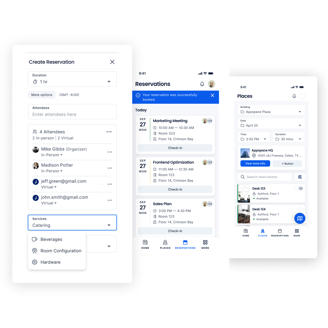 Mobile reservation software screenshots.