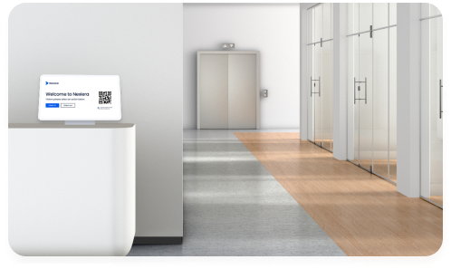 Welcome kiosk in office.